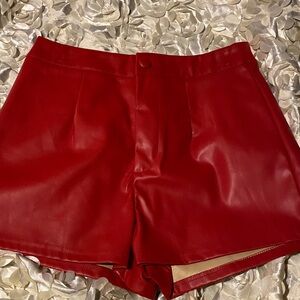 Red Women's Faux Leather Shorts